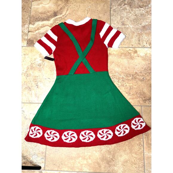 NWT Santa's Sweets Helper Apron Knit Dress Size M (7-9) Candy Cane Buttons - Picture 4 of 7